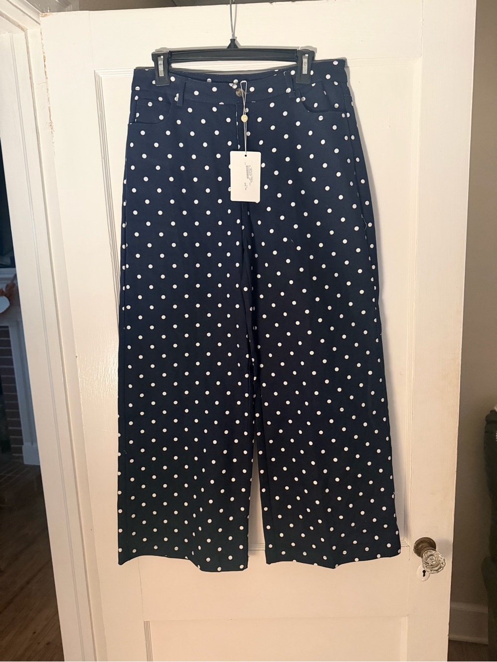 Entro Navy Blue & White Polka Dot Wide Leg Pants – Large NWT